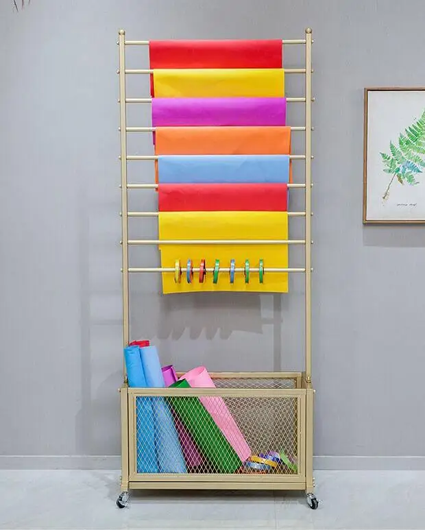 Display rack fresh flower wrapping paper ribbon storage rack floor type hanging scarf silk scarf multi layer display