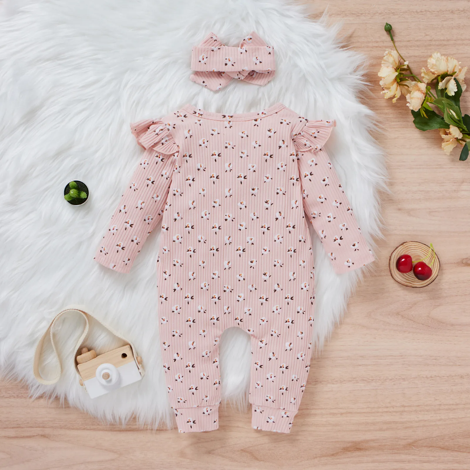 Newborn Baby Girls Romper Cotton Long Sleeve Floral Print Jumpsuit +Headband Sets Outfit Baby Fall Girl Clothing 6 9 12 18 Month