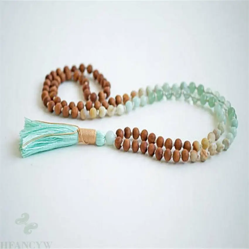 

6MM Sandalwood Seven chakra 108 Beads Tassel Mala Necklace Wrist Handmade yoga Healing energy Meditation Wristband Gemstone