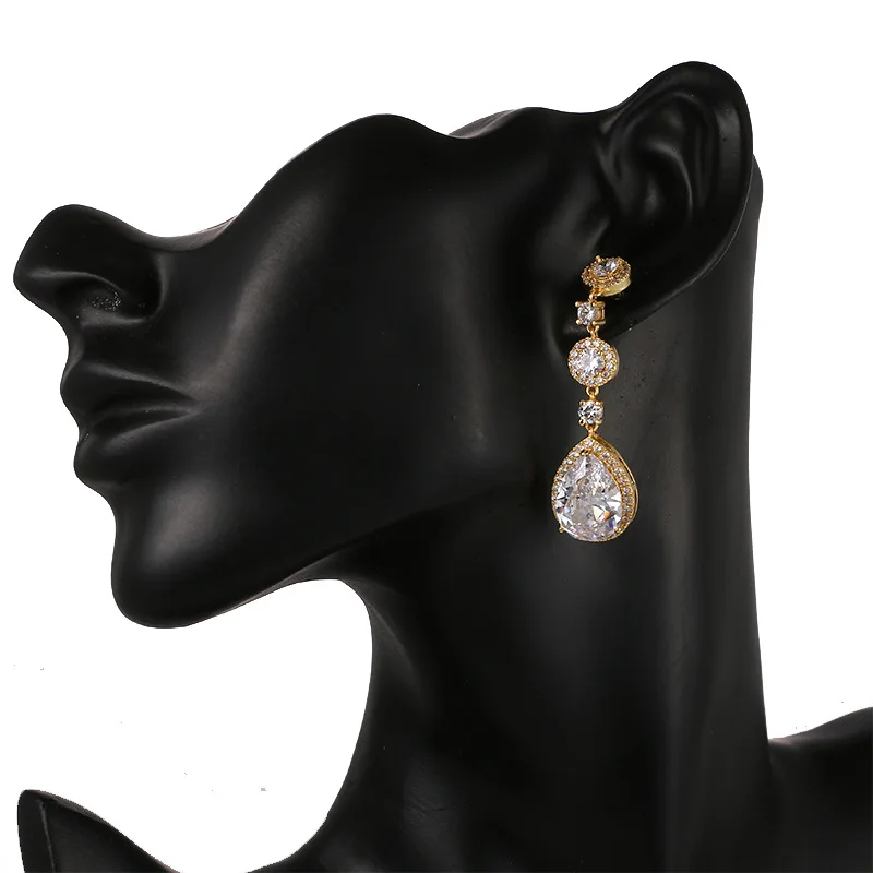 Ekopdee Luxury Flower Cubic Zirconia Earrings For Women Trendy Crystal Water Drop Earrings Bridal Wedding Jewelry 2021 New