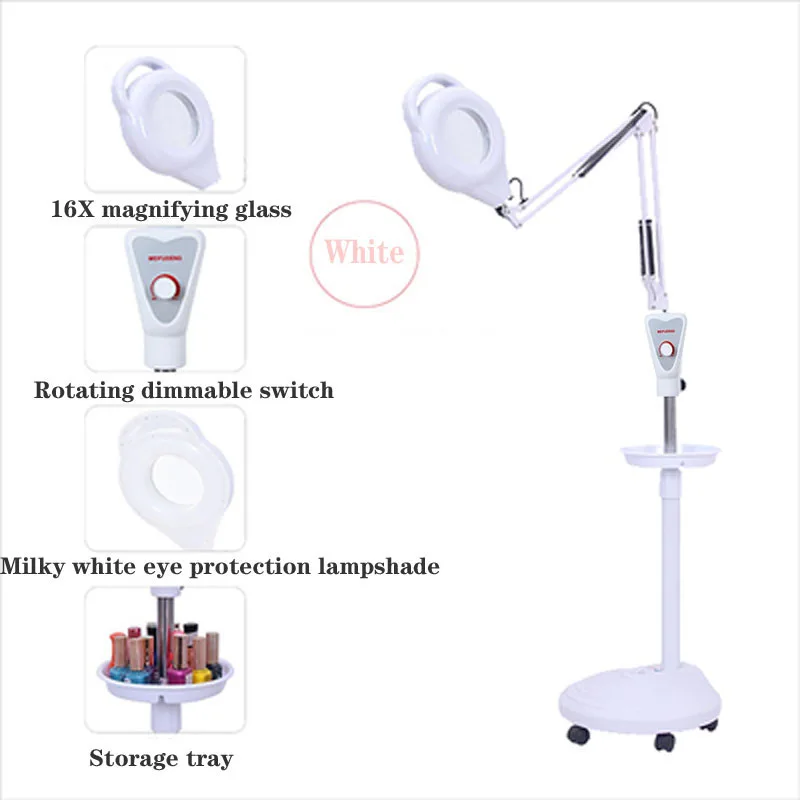 16X Diopter Glass LED Magnifier Floor Lamp Magnifier Pro  Cool Bright Lens Cold Light Magnifier for Beauty Manicure Tattoo 220V