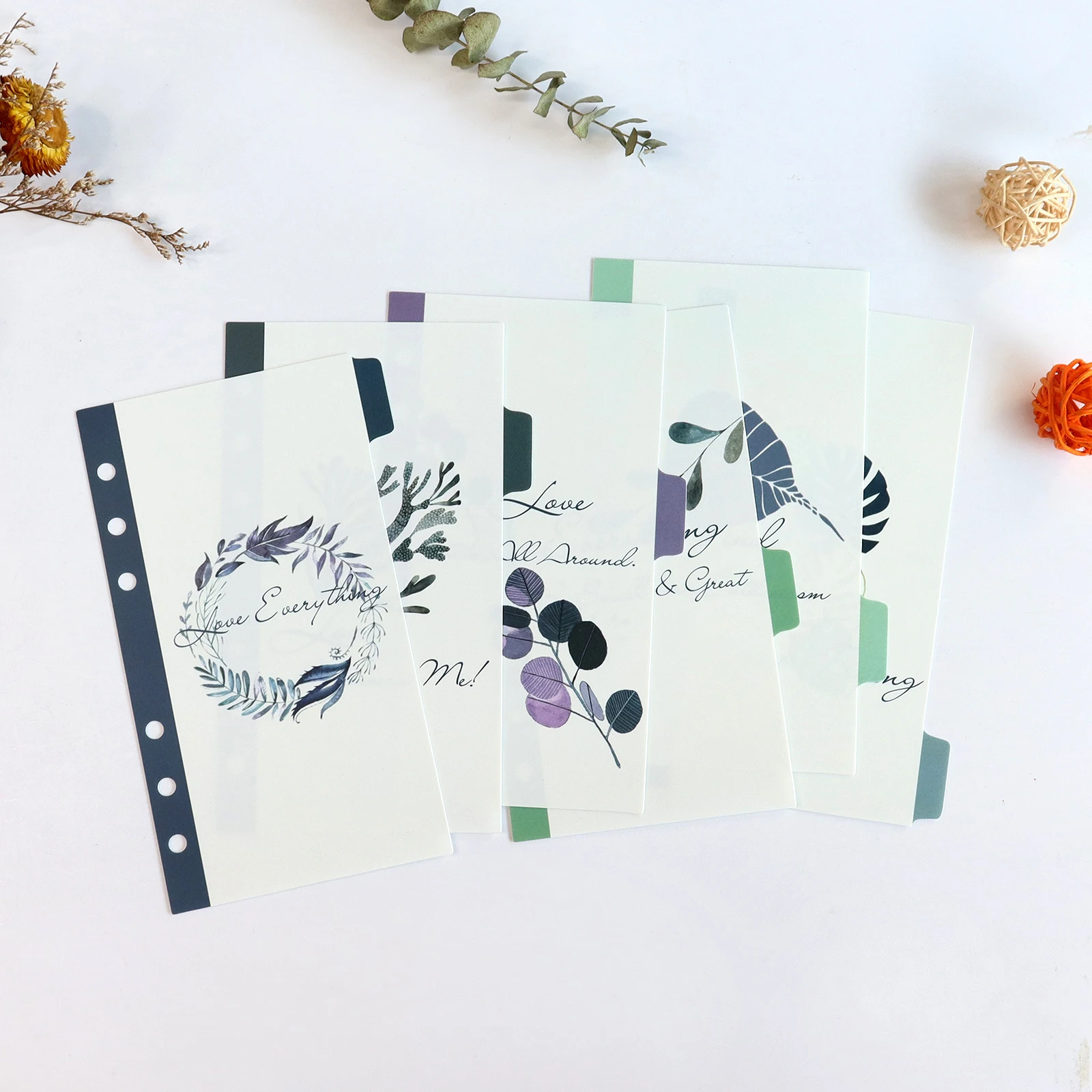Fresh Style Binder Index Divider Notebook Diary Planner Cute Leaf Pattern PP Material 6 Holes A6 Divider 6Pcs/Pack