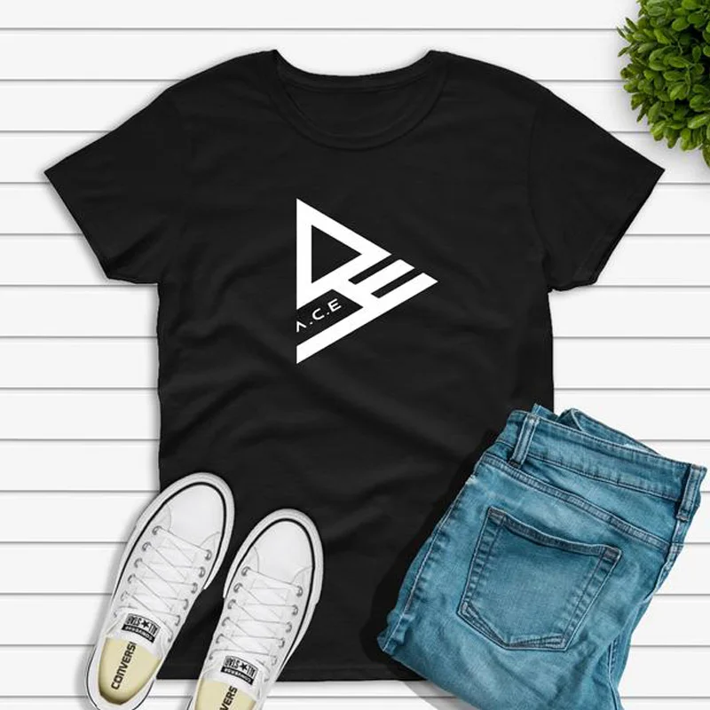 

A.C.E K-pop Women T-shirt Printed ACE Kpop Letter T Shirt Casual Summer Short Sleeve Tees O-neck Black Tshirt Feminina