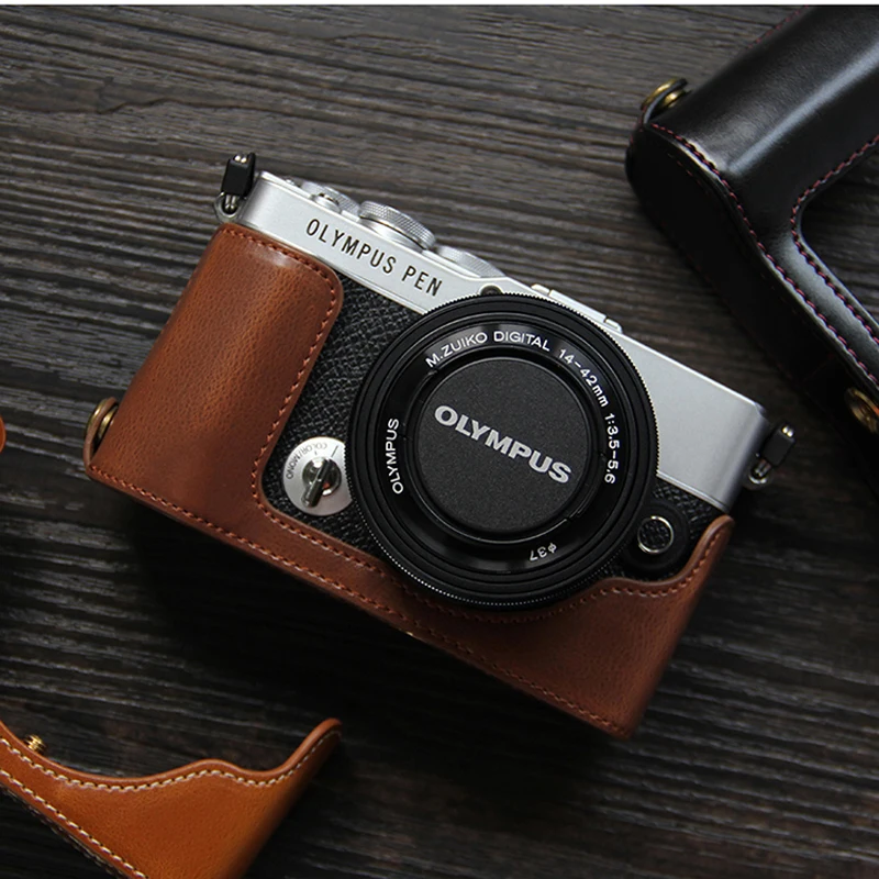 OLYMPUS PEN E-PL7 ミラーレスカメラ レンズ2本 レザーケース Amazon | TP Original ハンドメイド 本革 ハーフカメラケース