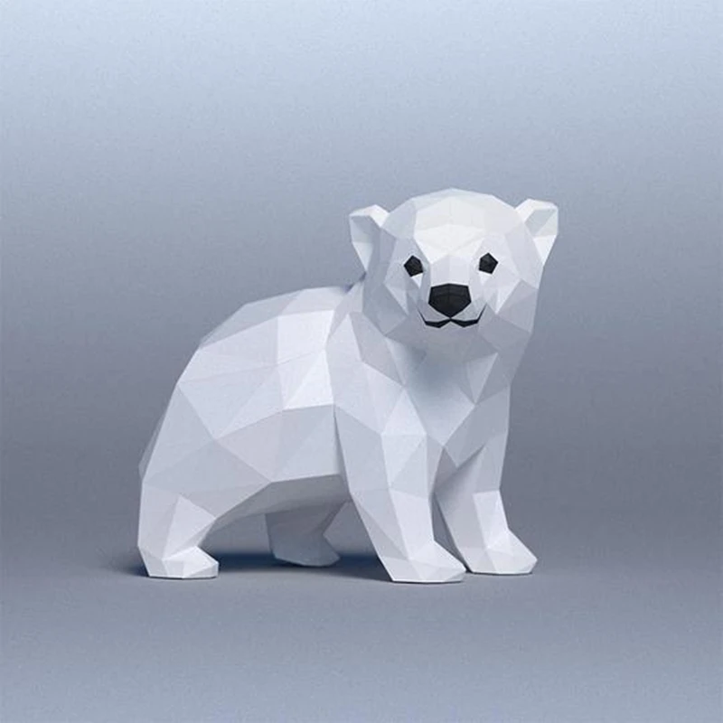 Creative 3D Animal Paper Model Children's Room Wall Sticker Arctic Bear BABY POLAR Geometric Polygon Papercraft Home Decoration