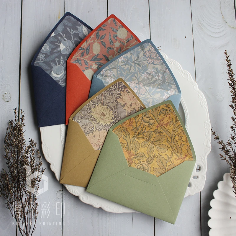 4pcs/pack Luxury Original Design Retro Flower Envelopes with Lining European Style Envelope For Card Scrapbooking Gift