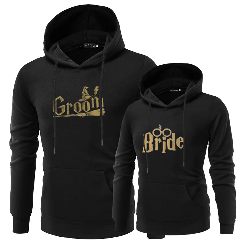 Women Men Couple Hoodies Hoody Lovers Sweatshirt Lovers Couples Hoodies Casual Pullovers Gift BRIDE BROOM