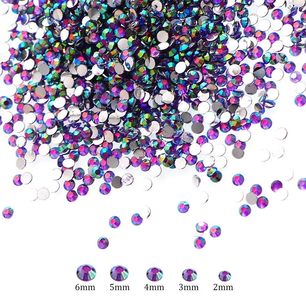 Wholesale 2-6mm Colorful AB Crystal Resin Rhinestones Non Hot Fix Flatback Round Glitter Strass For Nail Art Garment Decoration