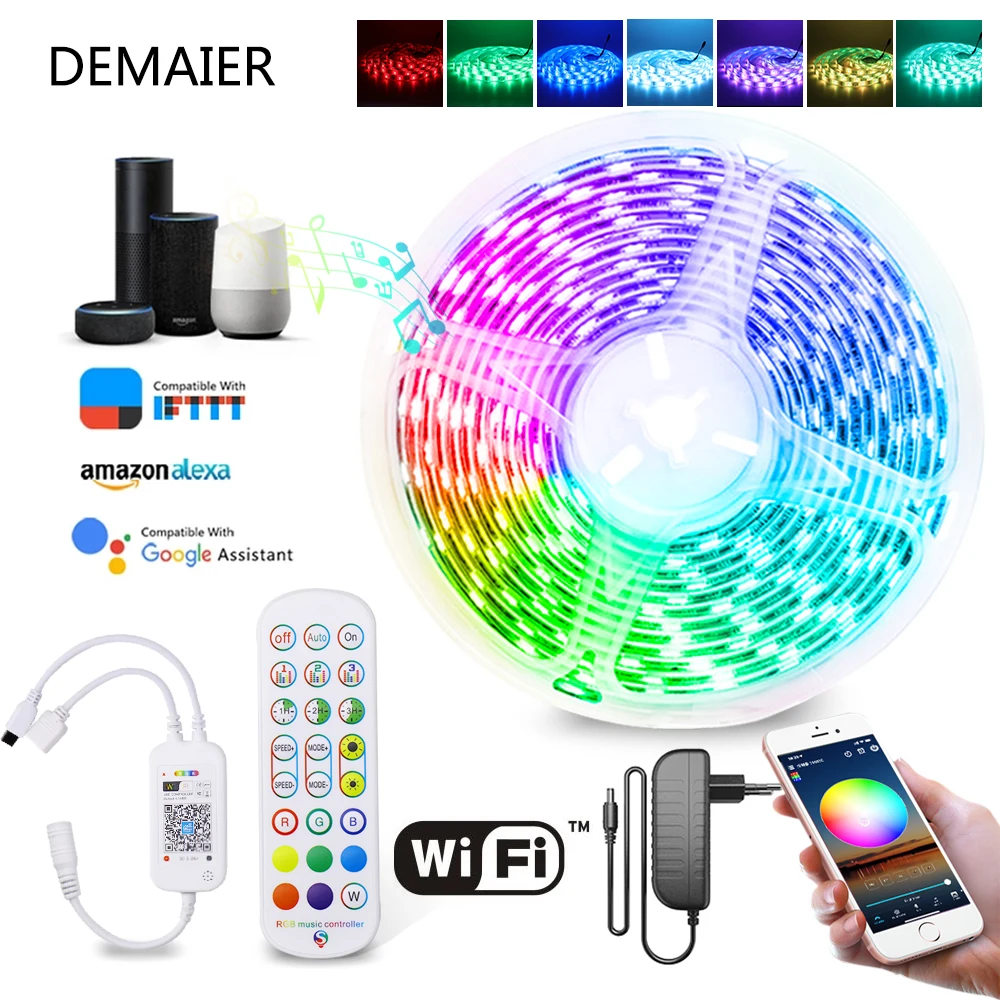 

Bluetooth LED Streifen Lichter 5050/2835 SMD Светодиодная лента RGB Led Streifen 5 м 10 м 15 м 20 м DC 12 В и Wi-Fi контроллер