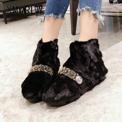XMWRLW Women Ankle Boots Fashion Rhinestone Fur Snow Boots For Women Winter Shoes Non-Slip Ladies Ankle Boot Women Winter Shoes
