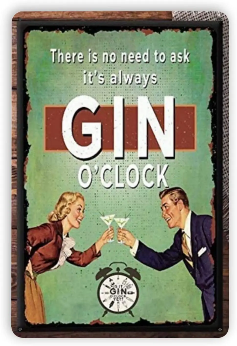 Ovonetune Gin O Clock Vintage Metal Tin Signs, Retro Art Tin Sign Decorations Plaque fo Bars Club Cafe Home Kitchen Restaurant