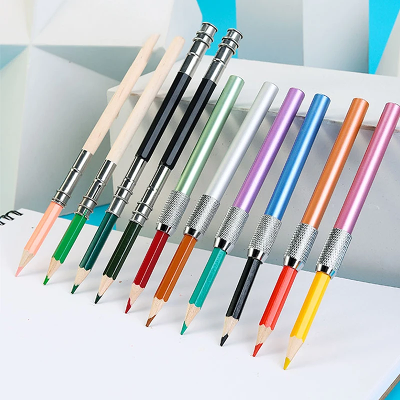 

Adjustable Single/Dual Head Pencil Extender Holder Metal/Wood Extension Rod Round/Triangle/Hexagonal Pencils Connect Penholder