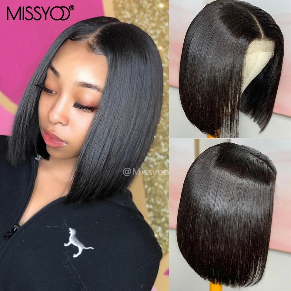 Brazilian 13x4 Transparent Lace Front Bob Human Hair Wigs Pre Plucked Bone Straight 180% Short 4x4 Bob Wigs For Black Women