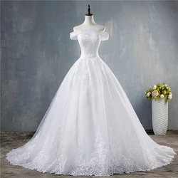 Customized ZJ8150 ZJ9150 2024 New White Ivory Off the Shoulder Wedding Dresses For Brides Bottom Big Train With Lace Edge
