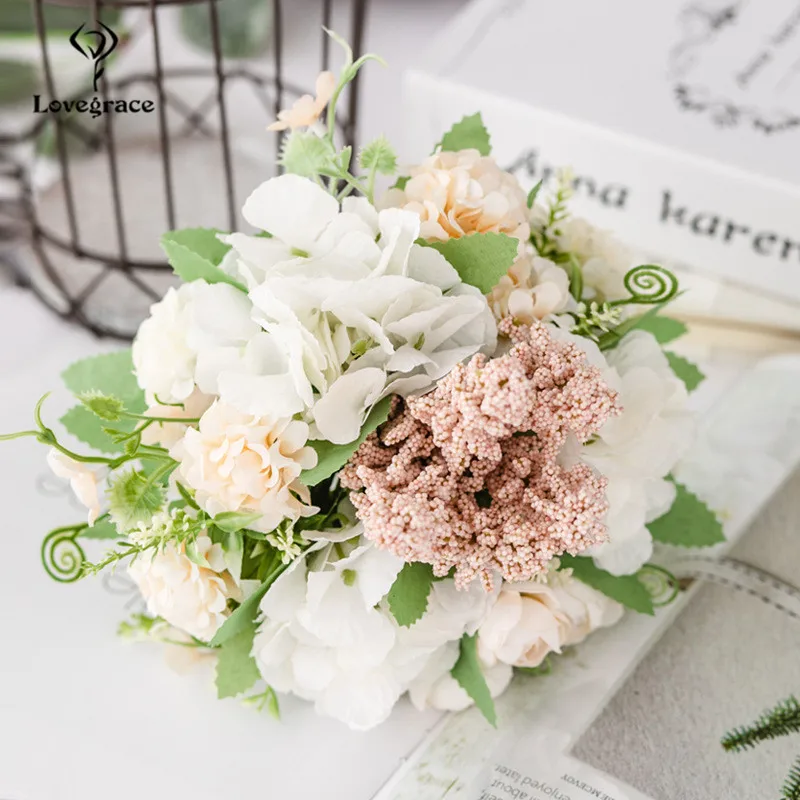 Buquê de flores artificiais de peônia, flor artificial, rosa falsa, casamento, buquê de decoração para casa, hotel, acessórios de mesa, seda interna