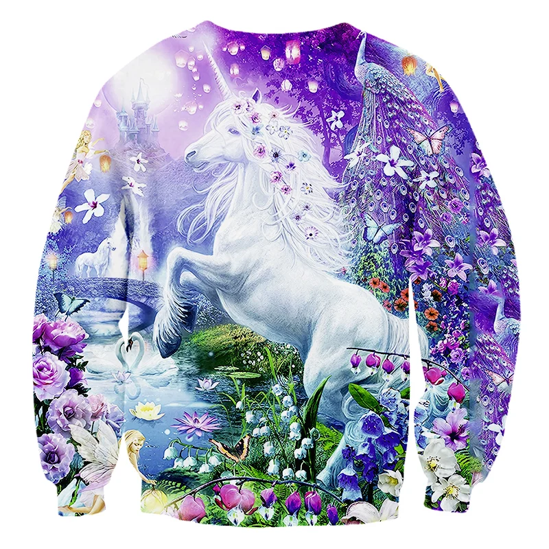 LCFA Men's 3D Sweatshirt Print Purple Horse Hoodies Animal Sweatshirts Man Hip Hop Long Sleeve Crewneck Pullovers Sweats Jumpers