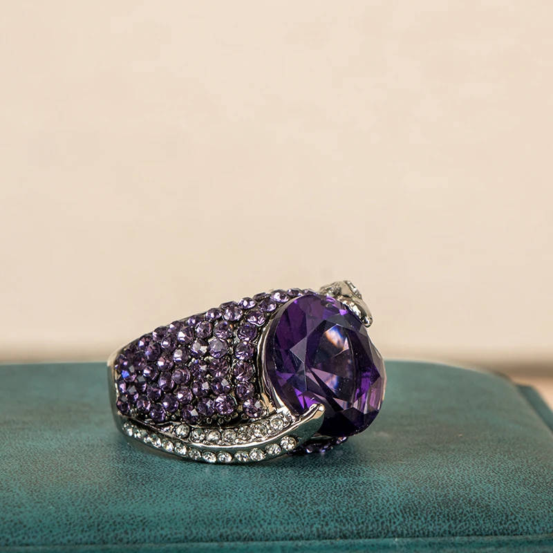 Cellacity Vintage amethyst women ring with oval gemstone purple color 5A zircon female silver fine jewerly gift size 6-10