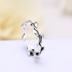 Retro Style 925 Sterling Silver Leaves Open Rings For Women Vintage Jewelry Accessories