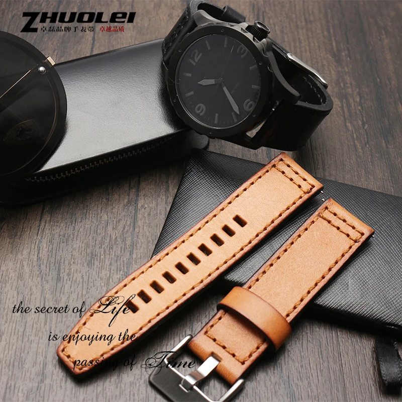 For Fossil JR1354|1487|1424 watchband high quality Retro quick release genuine leather diesel strap black dark brown 22mm 24mm