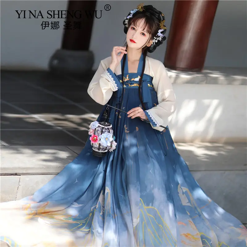 Women Chinese Traditional Hanfu Costume New Style Lady Adult Dynasty Dress Embroidery Tang Dynasty Princess Folk Dance Clothing