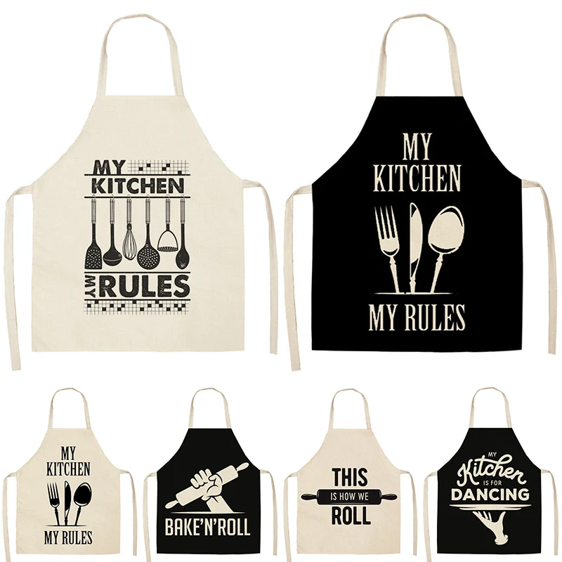 Letter Alphabet Kitchen Aprons for Women Cotton Linen Bibs Household Cleaning Pinafore Home Cooking Apron Man Kid Aprons Tablier