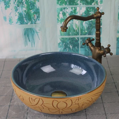 

Bathroom Artistic Ceramic Vessel Sink Bowl Faucet & Pop-up Drain Combo AB207