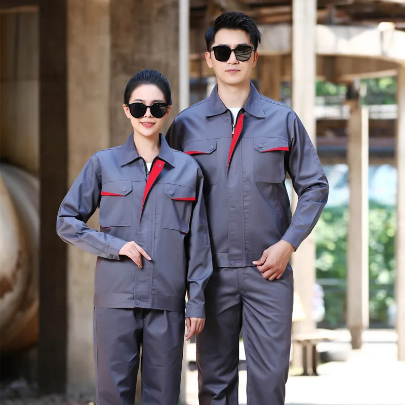 Spring Autumn Work Clothing Set Men Women Long Sleeve Durable Jacket+Pants Machine Repairmen Workshop Coverall Workers Uniforms