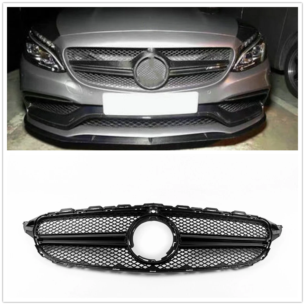 

Front Grill Grille For Mercedes Benz C Class W205 2019-2021 C180 C200 C300 C350 AMG Style Black/Silver Upper Bumper Hood Mesh