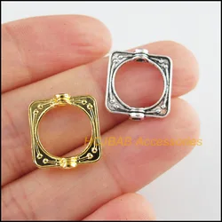 40Pcs Tibetan Silver Tone & Gold Color Flower Square Circle Spacer Beads Connectors 14x15.5mm