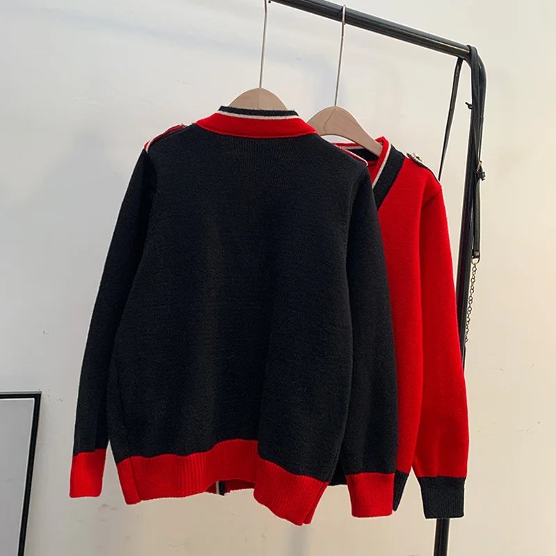 Red cardigan sweater jacket women South Korea 2023 autumn and winter new style foreign loose outer wear lazy knit top