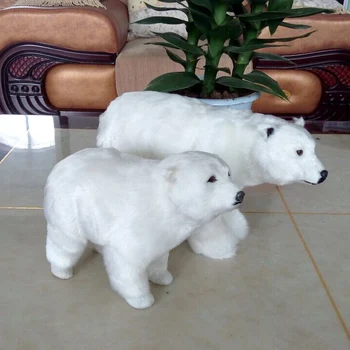 Lindo oso Polar blanco de simulación, juguete artesanal, encantador muñeco de oso Polar blanco peludo realista, adornos artesanales para decoración del hogar