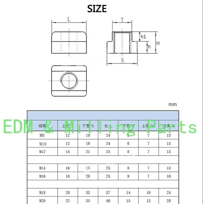 6pcs CNC Milling Machines Parts -T Type Nut Screw M6-M20 For T-slot Milling Table For Bridgeport Mill Part