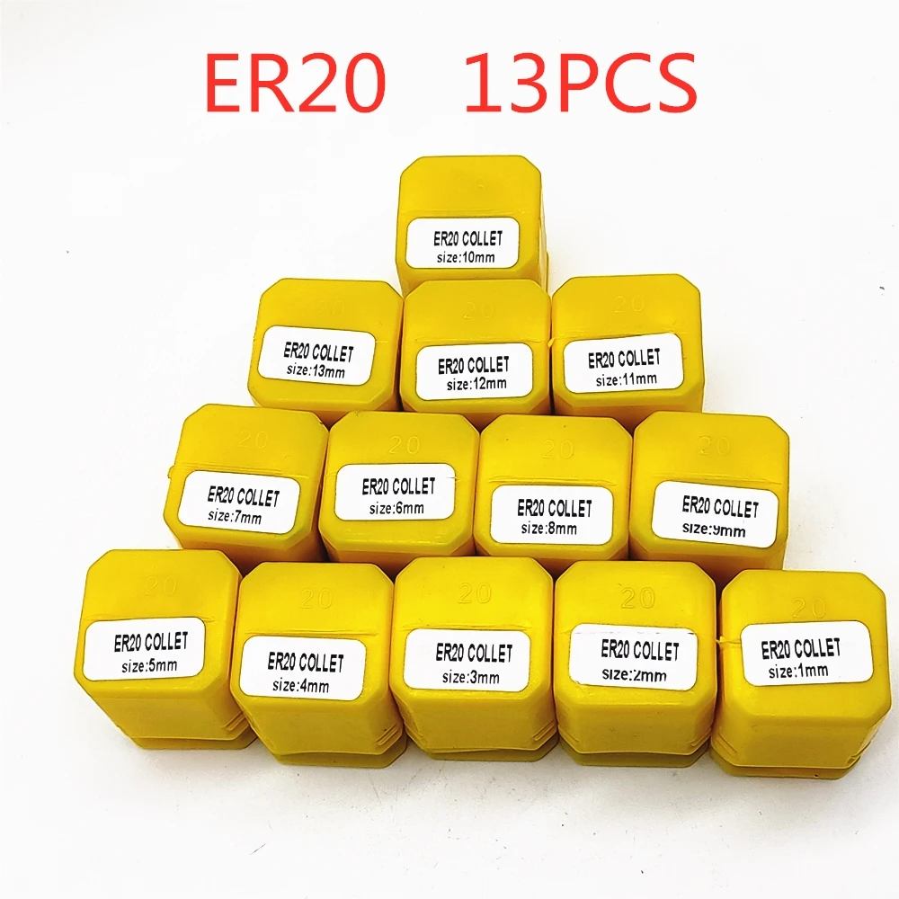 

1PCS ER20 Collet Chuck Set,13Pcs ER20(ER20 1-13MM) Spring Collet Set for CNC Engraving Machine Milling Tool Holder