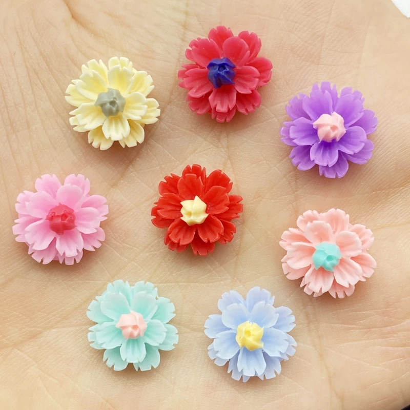 60Pcs New Resin Cute Mixed Mini Flowers Flat Back Cabochon Scrapbooking Hair Bow Center Embellishments DIY Accessories G42