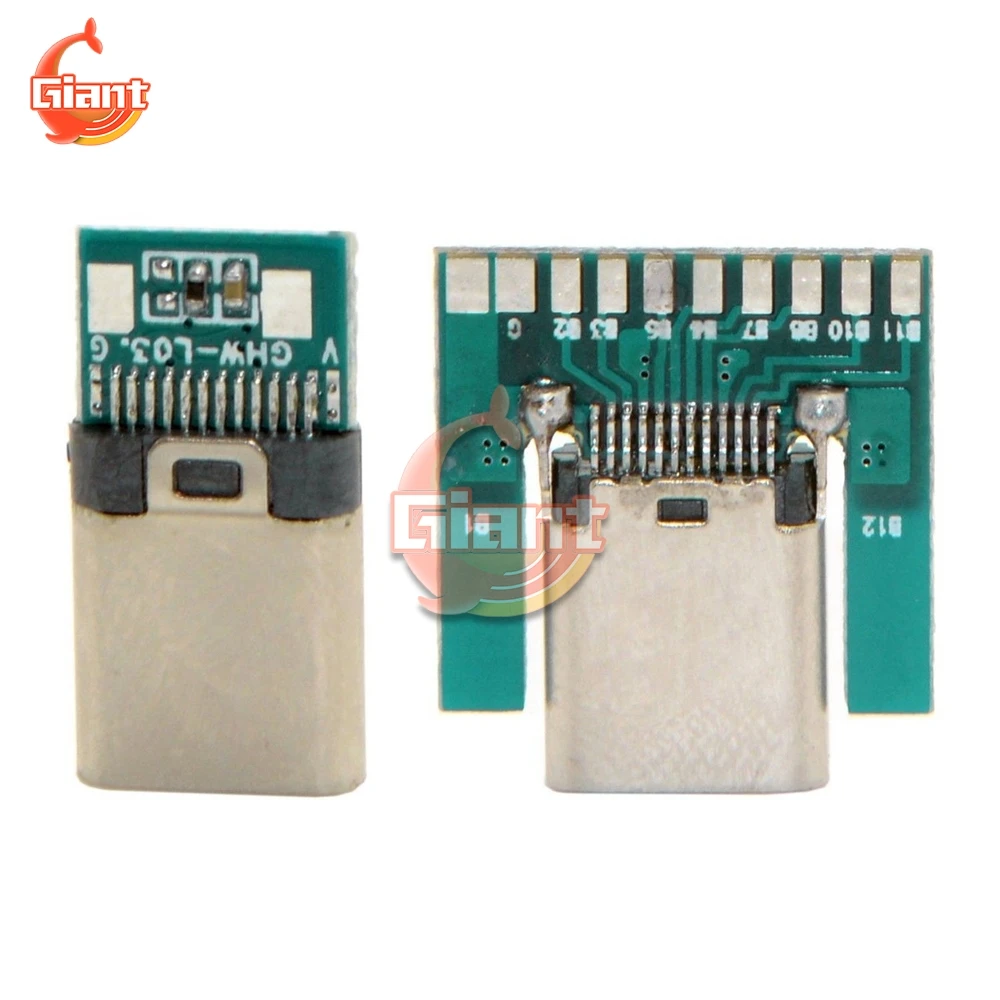 Usb 3.1 Type C Connector 24 Pins Vrouw Man Plug Socket Connector Smt Bakje Adapter Om Soldeer Kabel Met pcb Board