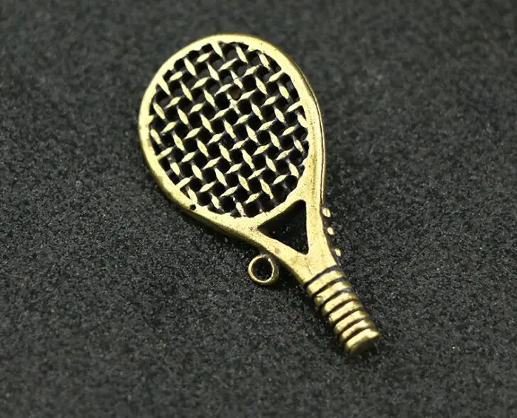 antique Brass tennis racket craft DIY Pendant desktop ornament Miniature Fitting Keychain ring Pendant Accessories a3575