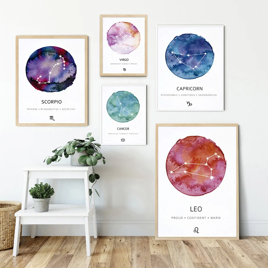 12 Zodiac Planet Astrology Taurus Pisces Wall Art Canvas Painting Nordic Posters And Prints Pictures For Living Room Home Decor