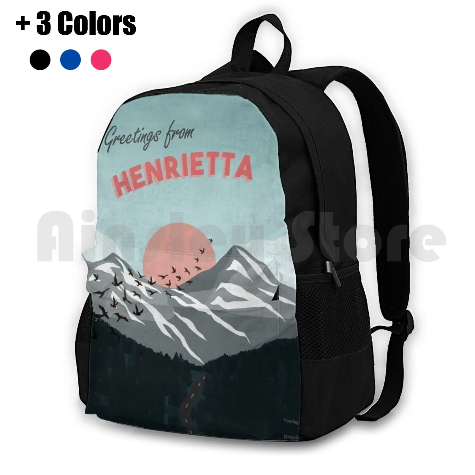 Greetings From Henrietta Postcard Art Outdoor Hiking Backpack Riding Climbing Sports Bag Henrietta Trc The Raven Cycle Raven