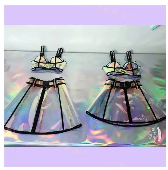 Mostra Harajuku Holograhpic Skirt Party Music Festival Laser ologramma reggiseno con gonna Set Nightclub Start Auto donne costumi Sexy