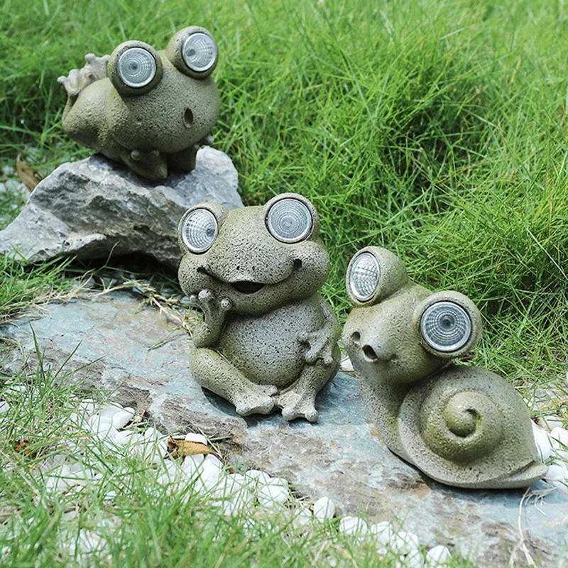 HOT Lovely Frog Snail Lawn Ornament Solar Animals Resin Statue for Outdoor Garden Courtyard Decoration