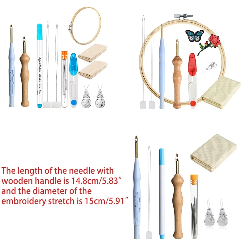 DIY niedokończony zestaw do haftowania przędzy Punch Needle drewniany uchwyt haft długopis nawlekacz igły tkaniny na haft krzyżykowy