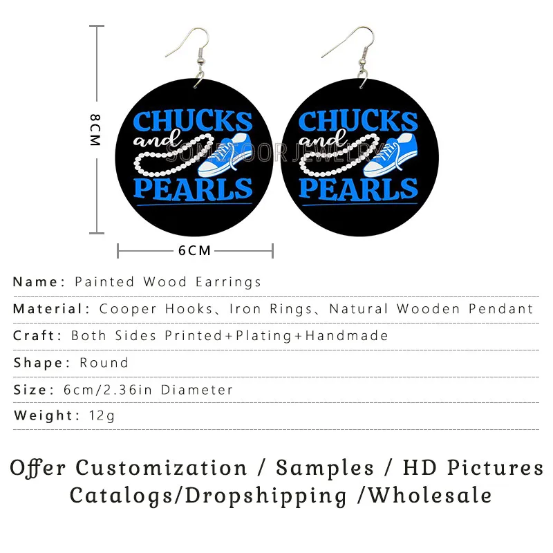 SOMESOOR Chucks Pearls American Design Women Wooden Drop Earrings Vice President Of USA Harris Printed Loops Dangle Accessories