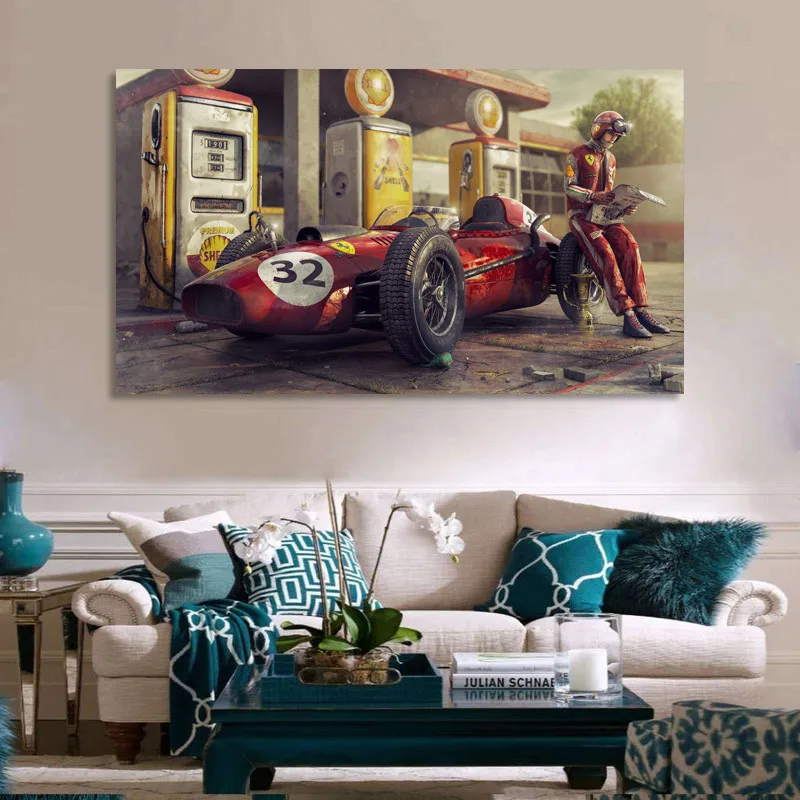 Vintage Car Poster Classic Racing F1 Race Car Artwork Wall Art Picture Print Canvas Painting For Home