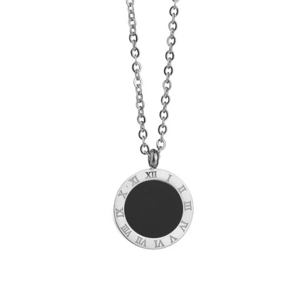 316L Stainless Steel Simple Black Enamel Roman Numeral Pendant Earring Necklace Set  Cережки Hабор