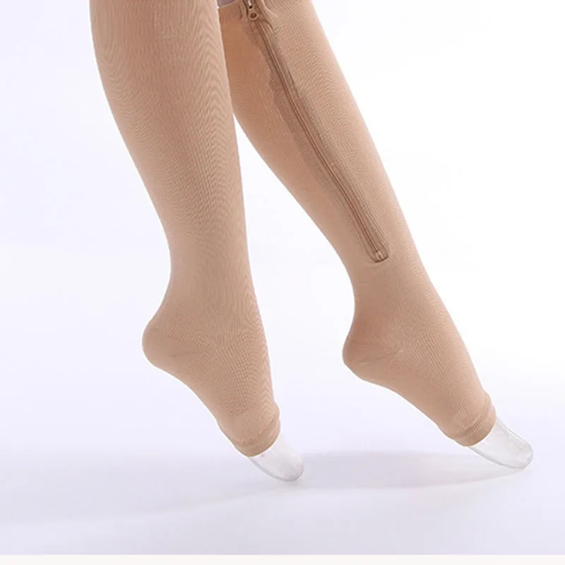 Unisex Burn Fat Zipper Compression Stockings Women Slim Sleeping Beauty Open Toe Knee Leg-Support Medical Prevent Varicose Veins