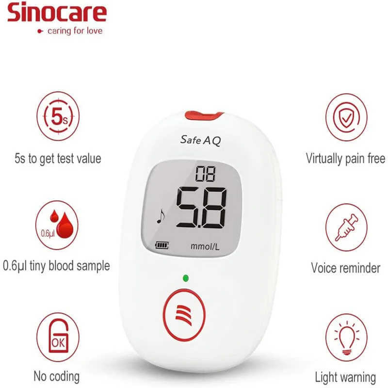 Sinocare Blood Gluocse Meter Glucometer Safe AQ Voice Diabetes Kit Blood Sugar Tester Blood Gluocse Monitor Test Strips Lancet