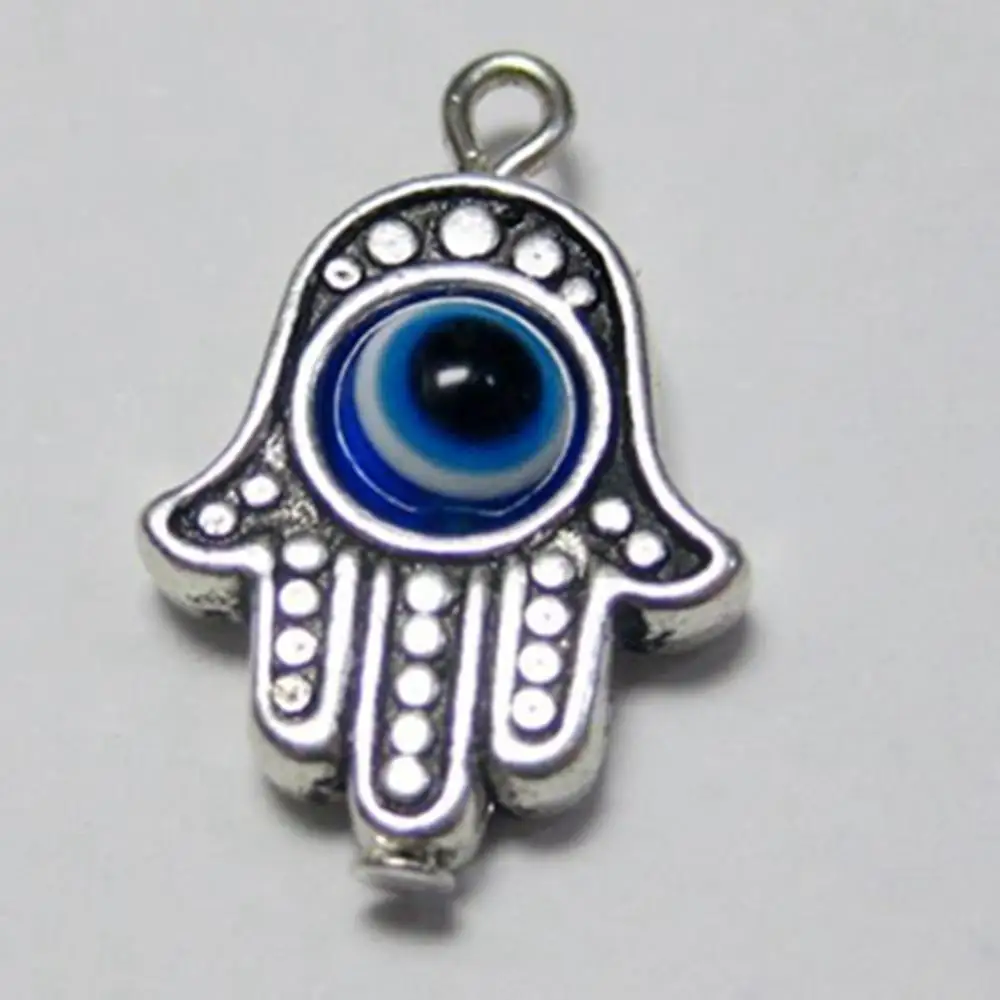 50 Tibet Silver Hamsa Hand Blue Eye Kabbalah Good Luck Charm Pendants