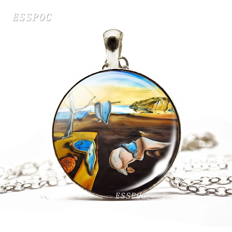 Salvador Dali Painting Necklace Glass Cabochon Jewelry Pendant Men Women Soft Watch At The Moment of Explosion Souvenir Gifts