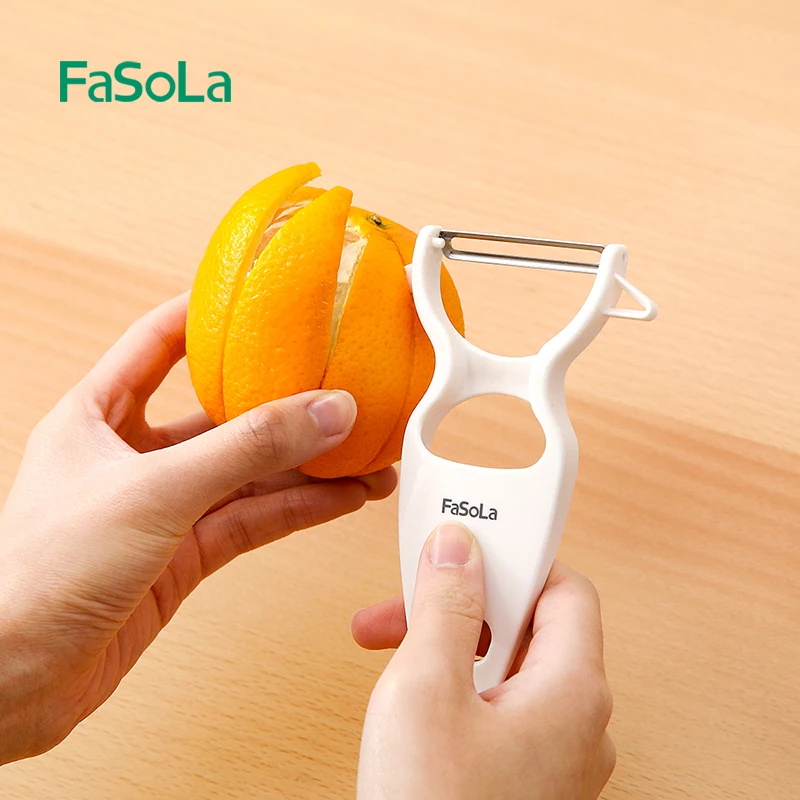 FaSoLa Plastic Peeler Fruits Vegetables Stainless Steel Blade Citrus Orange Apple Potato Peeler Garlic Crusher Kitchen Gadgets