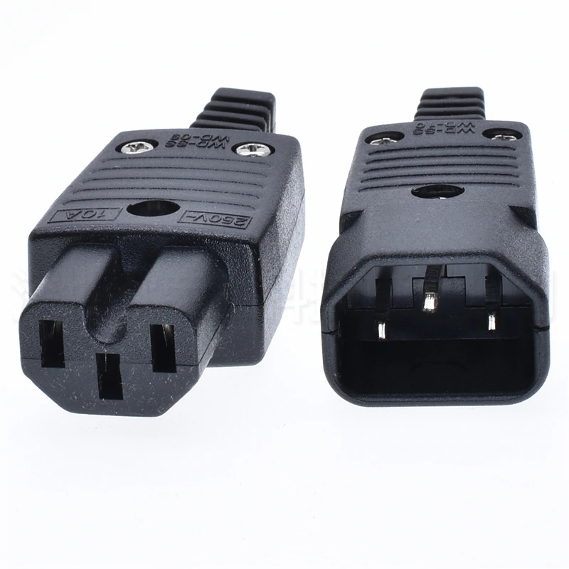 IEC C15 C14 C13 power connector 10A250V AC 3 prong electric plug adapter female male wiring Industrial IC work accessories black